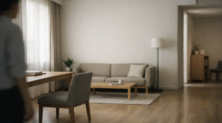 Espacio interior amplio y silencioso con luz natural difusa, mobiliario sencillo y tonos neutros que transmiten calma y continuidad.