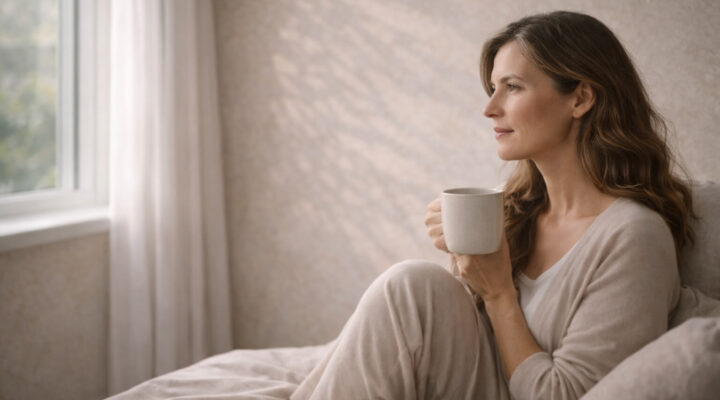 Mujer adulta reflexionando junto a una ventana durante un proceso de cambio personal y claridad emocional