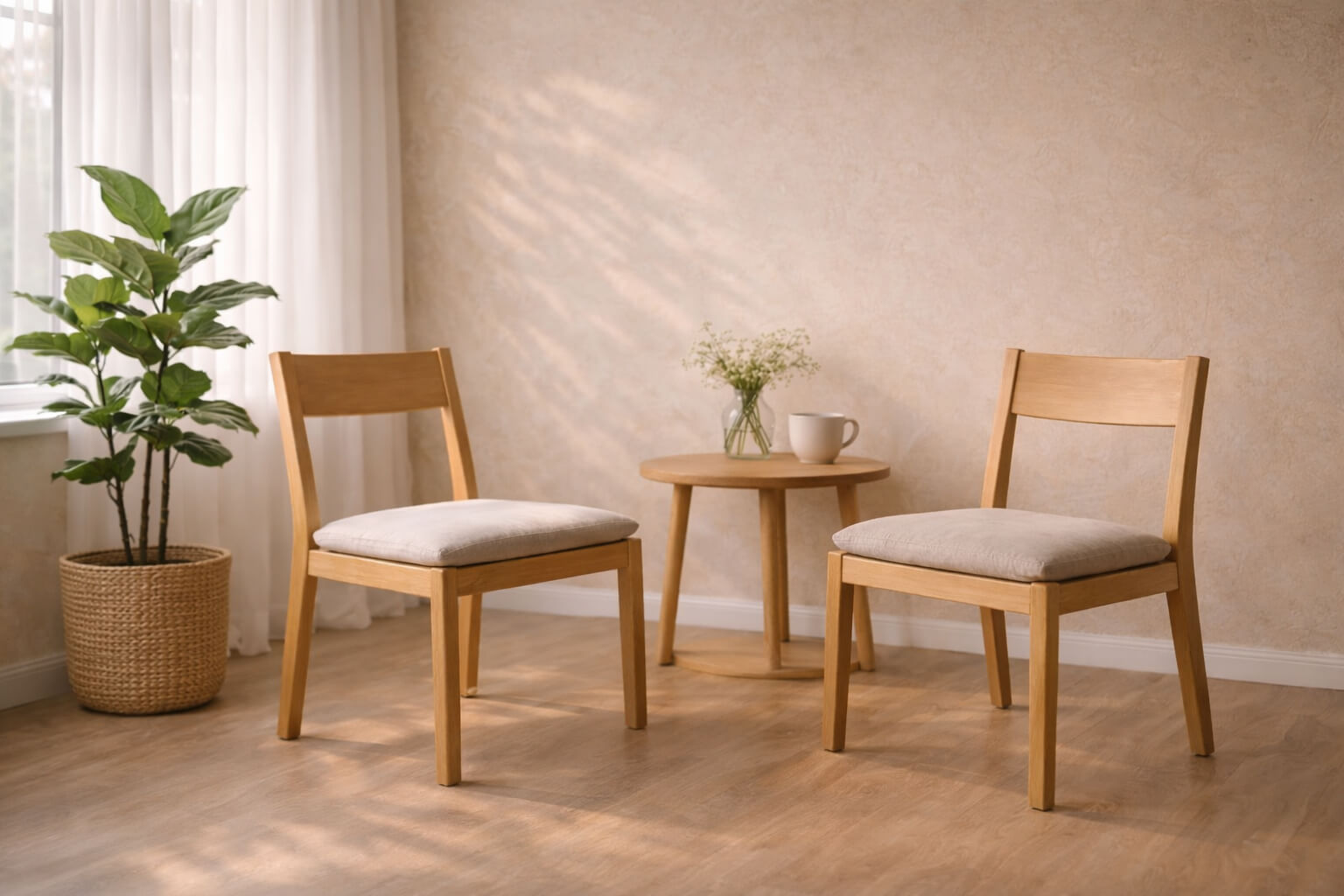 Espacio de acompañamiento personal con dos sillas y mesa en ambiente tranquilo para procesos de cambio personal